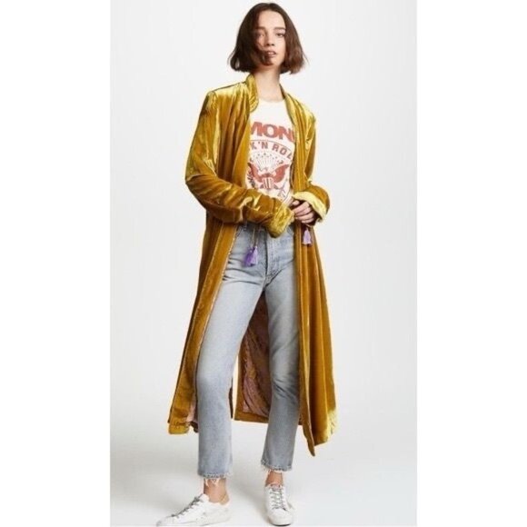 RARE Free People Golden Crushed Velvet Maxi Duster | Boho Cottagecore Whimsigoth - Picture 14 of 16